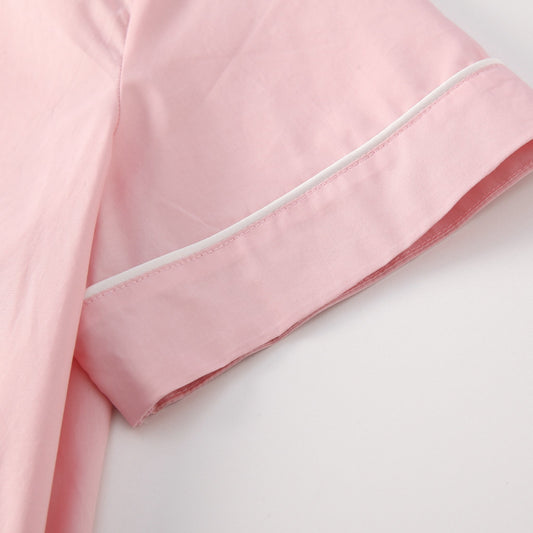 Gabrielle Blush colour short sleeve pajama detail.