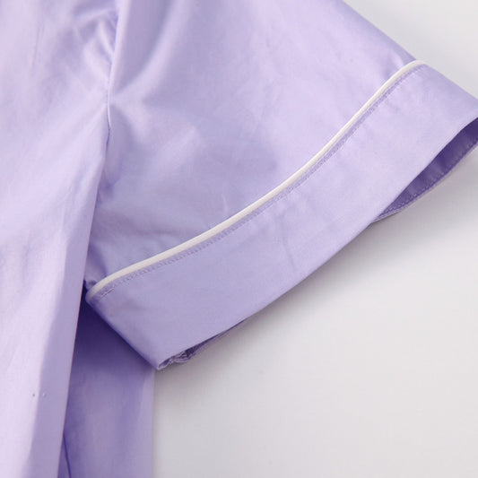 Cotton pajama shirt short sleeve detail in hidcote purple.