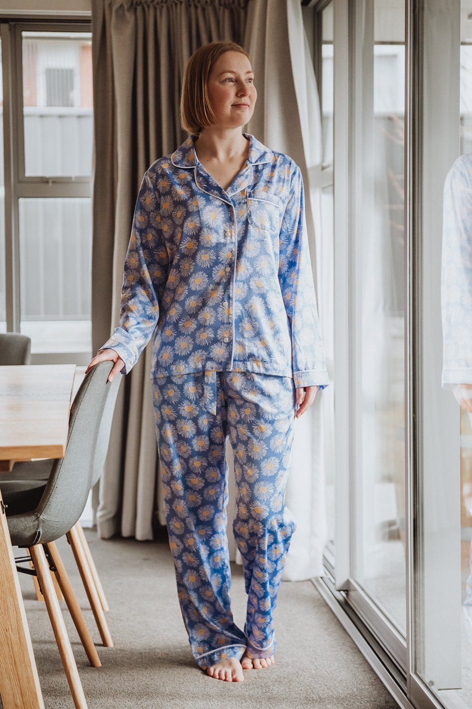 Full length Aroha Blue Daisy PJ set. 