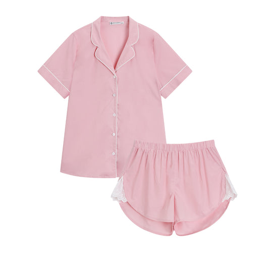 Gabrielle blush pink colour summer cotton pajama set. 