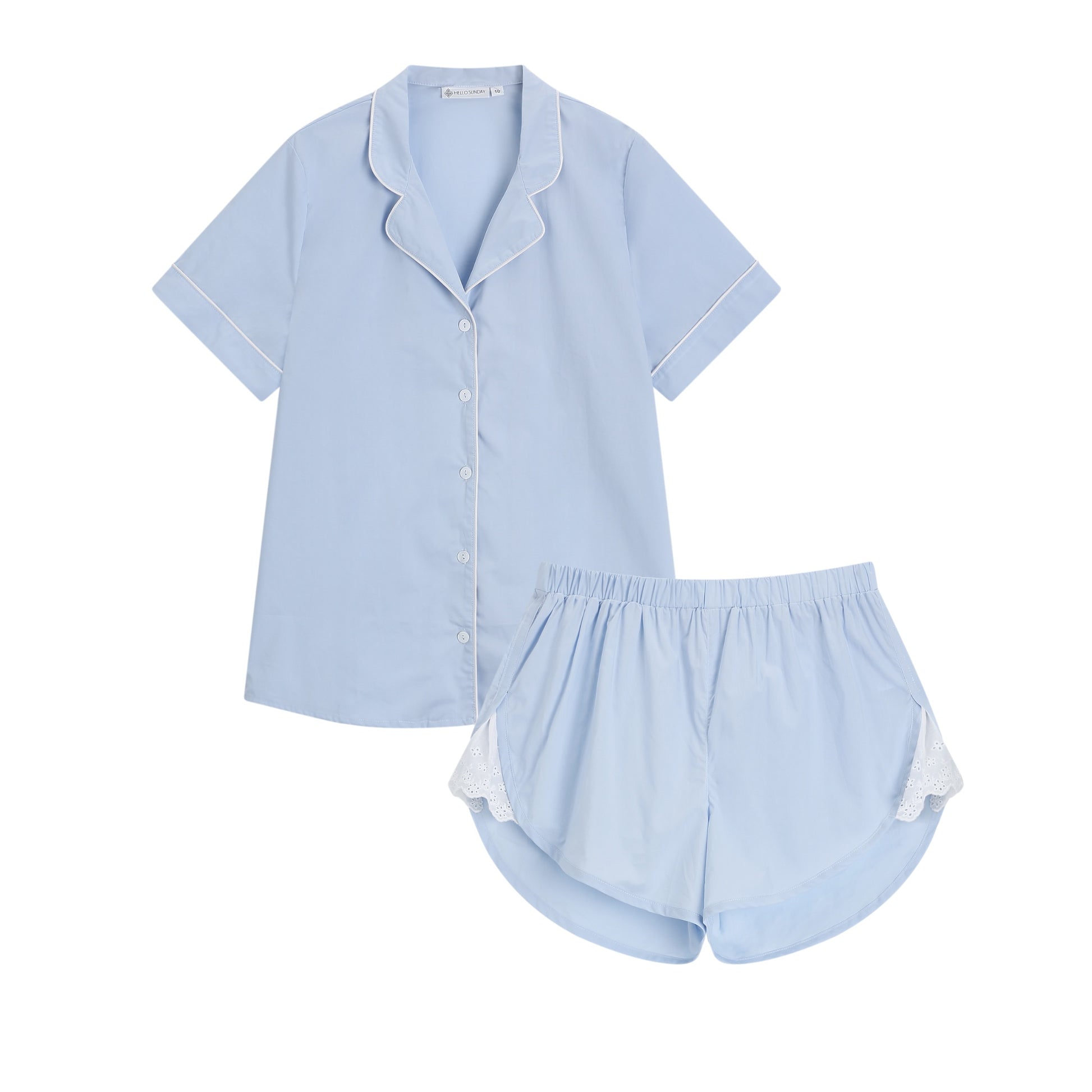 Short summer cotton pajama set in cloud blue colour.  