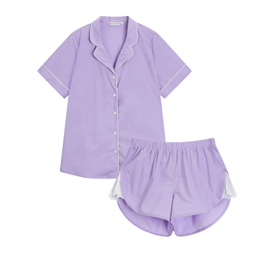 Cotton pajama set for summer in hidcote purple colour. 